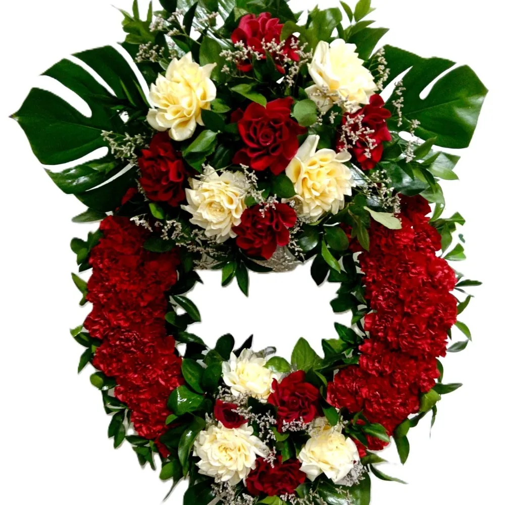 Corona de doble cabezal, rosas, aro de clavel o crisantemo